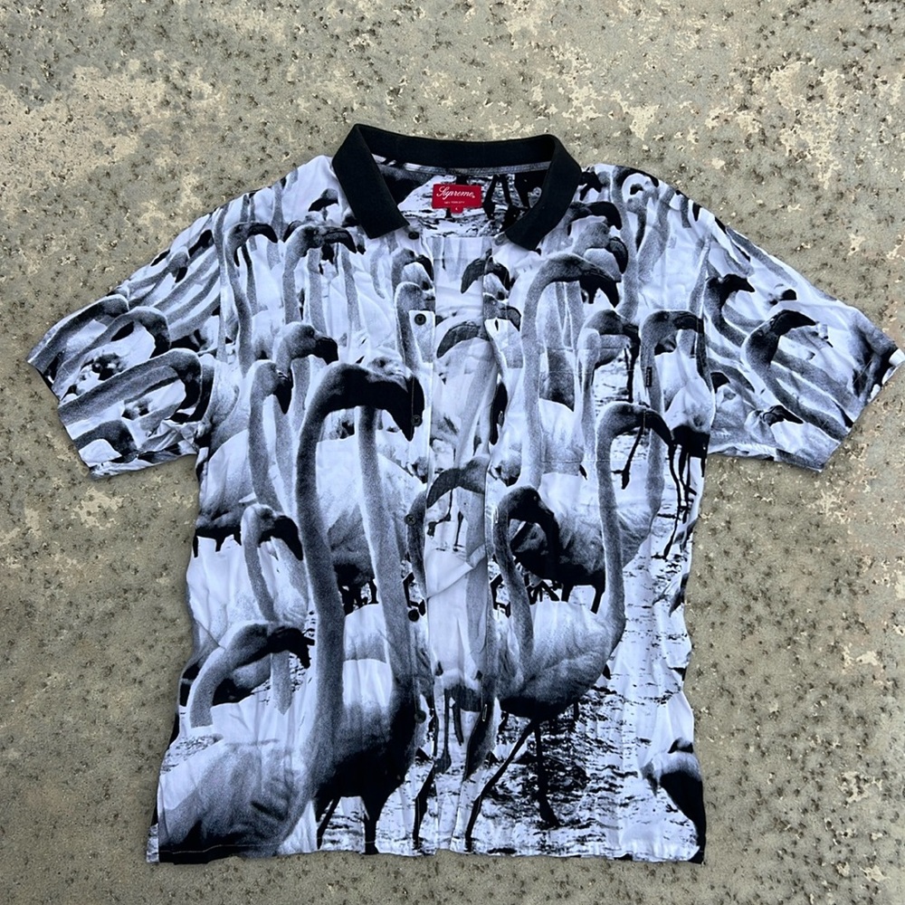 Men’s Supreme Flamingo Black and White Button Up